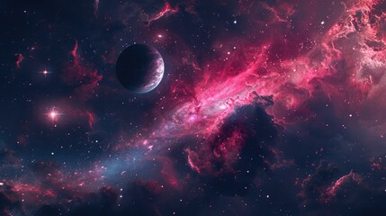 Wall Mural - Abstract Galaxy. Outer Space Nebula with Planets and Stars in Night Sky