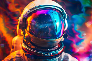 Wall Mural - Abstract image of cosmonaut in colors of rainbow