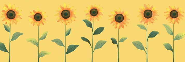 Wall Mural - pattern of sunflowers on a yellow background in a flat illustration style Generative AI