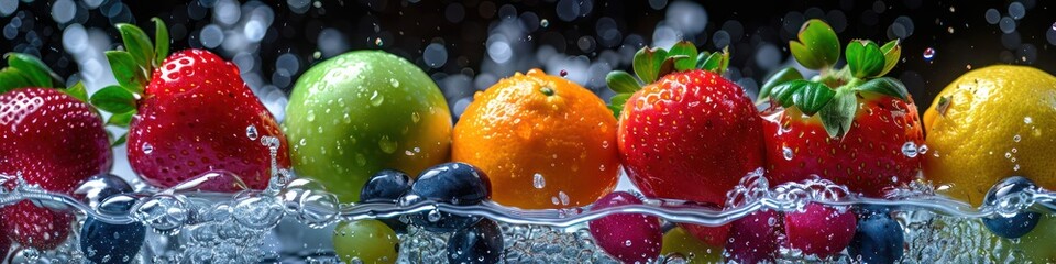 Wall Mural - fresh fruits dropping in the water, splash water