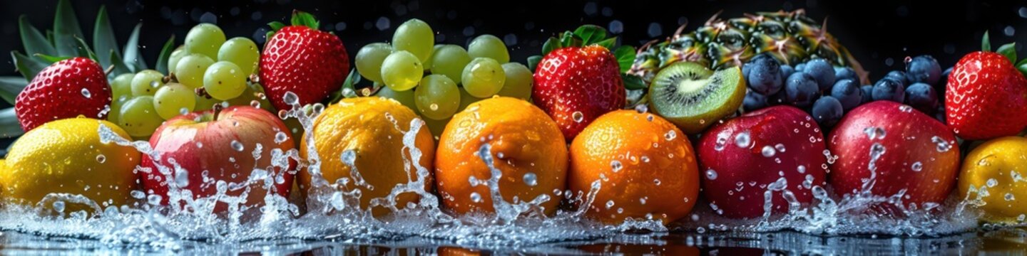 fresh fruits dropping in the water, splash water