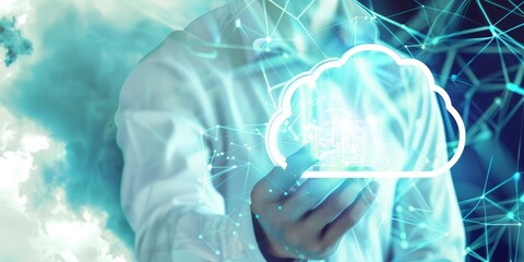 Leinwandbilder - Mobile Cloud Computing Technology with a Holographic Interface, representing innovation and connectivity in the digital age, showcasing advanced IT solutions, Generative AI