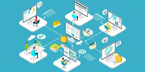 Leinwandbilder - Business Team Collaboration in a Digital Workspace, highlighting technology and communication for remote work and productivity, showcasing modern office solutions, Generative AI