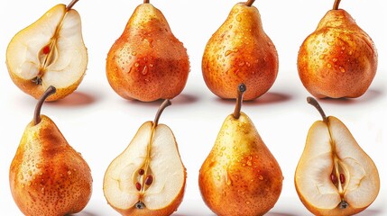 Wall Mural - A mockup template for artwork graphic design using a sliced halved cut of a pears fruit in many angles, isolated on transparent background. PNG file.