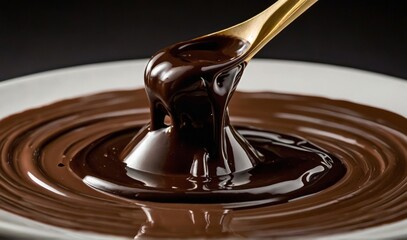 Wall Mural - Delicious smooth chocolate sauce, flowing chocolate sauce