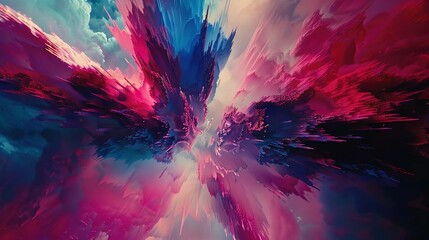  Blue-Pink-Purple abstract painting with a white center at its focal point
