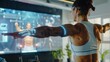 © Justlight - A gym member receiving a personalized stretching routine from their virtual AI coach based on their workout for the day.