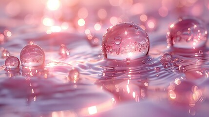   A cluster of water droplets hovering over a body of water as the sun pierces through clouded skies