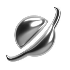 Wall Mural - 3d y2k chrome abstract shape of a planet with a ring, shiny metallic glossy silver surface. isolated