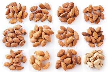 delightful collection of whole almonds isolated on white background food photography