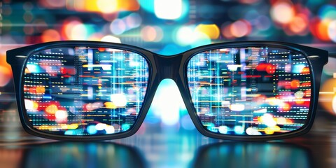 Fototapete - code reflections in glasses: a modern representation of software development and digital innovation,