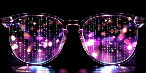 Fototapete - code reflections in glasses: a modern representation of software development and digital innovation,