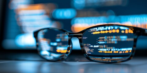 Fototapete - code reflections in glasses: a modern representation of software development and digital innovation,