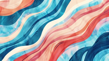 Wall Mural - abstract wavy background featuring blue, red, and orange hues.