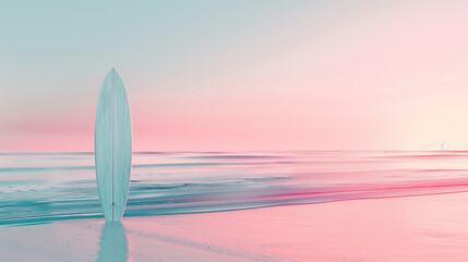 Wall Mural - A white surfboard is on the beach next to the ocean