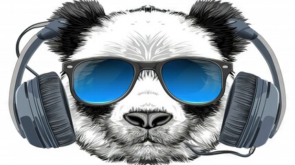 Poster -   A panda bear wearing headphones with headphones on its face