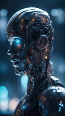  Artificial intelligence robot, cyber security, financial futuristic digital technology concept image.	