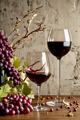 Canvas Print - red wine and grapes