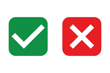 Green check mark, red cross mark icon set. tick symbols.