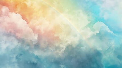 Wall Mural - Watercolor painting of an ethereal rainbow dissolving into a cloud, soft, dreamy textures realistic