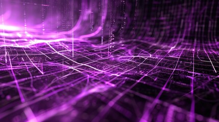 Wall Mural - Abstract glow violet fractal grids and matrix patterns background. AI generated image