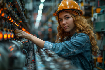 Canvas Print - A factory worker assembling parts on a production line. Concept of industry and efficiency. Generative Ai.