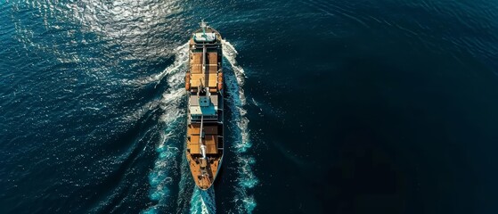 Wall Mural - Closeup of a drone overhead view capturing a cargo ship transporting yachts onboard