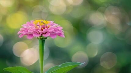Wall Mural - Pink zinnia flower in full bloom photographed during summer