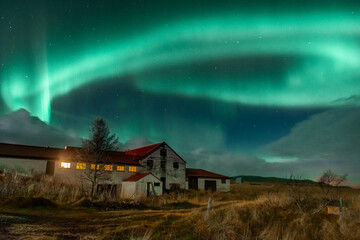 aurora over the village in iceland