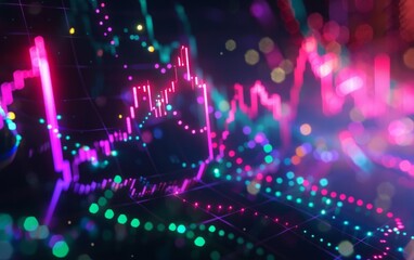 Wall Mural - Colorful digital stock market graph with glowing neon lights.