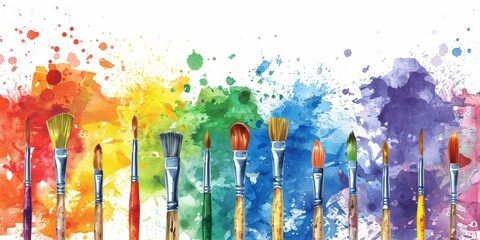 Aufkleber - A Dynamic Splash of Rainbow Colors Created by Paintbrushes, Symbolizing Artistic Expression and the Joy of Painting in a Burst of Vivid Hues