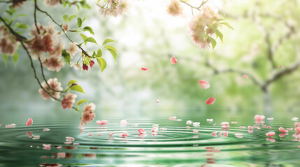 Canvas Print - A beautiful scene of pink flowers floating on the surface of a pond