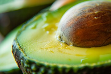 Wall Mural - Macro shot of a ripe avocado half, showing the creamy texture and seed