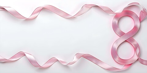 Wall Mural - Pink paper cut 8 with ribbon on white background for March 8 postcards. Concept March 8 Postcards, Pink Paper Cut, Ribbon, White Background, Celebratory Design