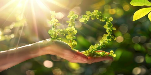 Hydrogen Energy Symbol: A Hand Cradling Water Splash with H2 and a Green Plant, Representing Clean Energy, Sustainability, and the Future of Eco-Friendly Solutions, Generative AI