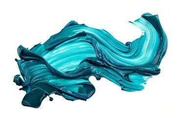 Wall Mural - fluid abstract paint stroke in vibrant teal blue isolated design element digital illustration