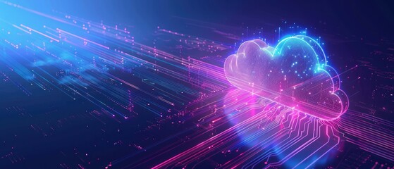 Neon light cloud computing futuristic technology