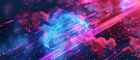 Poster - Neon light cloud computing futuristic technology