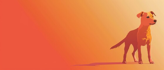 Wall Mural - Minimalistic Dog Silhouette Vector Graphic on Orange Gradient Background, Copy Space