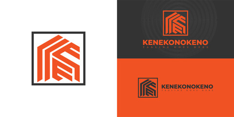 Abstract initial hexagon letter KE or EK logo in orange color isolated on multiple background colors. The logo is suitable for adventure travel agency company logo design inspiration templates.