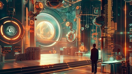 Wall Mural - AI-themed visuals often convey a sense of innovation and advancement, showcasing how AI-driven solutions are transforming industries, improving productivity, and shaping the future of technology