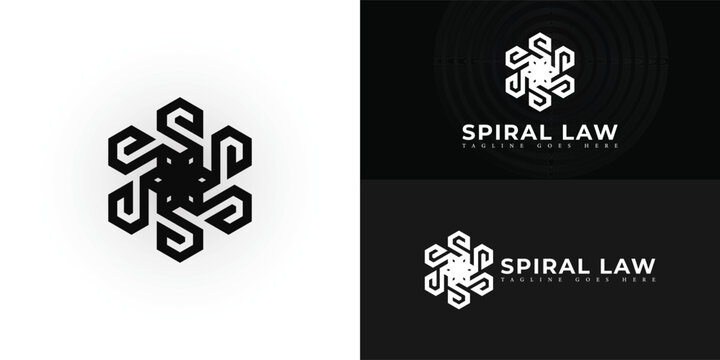 Abstract initial spiral letter SL or LS logo in solid black color isolated on multiple background colors. The logo is suitable for law firm business logo design inspiration templates.