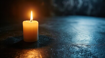 Wall Mural - A candle is lit on a dark table