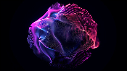 Wall Mural - looped distortion waves on abstract sphere of particles. digital data splash of spherical point arra
