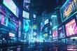 © Lucija - futuristic cityscape with glowing digital billboards and advertisements concept illustration