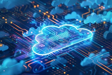 Wall Mural - Digital illustration of secure cloud computing, emphasizing data protection and advanced cybersecurity measures.