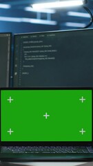 Poster - vertical video expert in server hub workspace using isolated screen pc monitor to repair devices sto