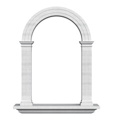 Sticker - White Wooden Arched Window with Classical Columns in 3d realistic render with transparent background