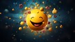 © Oranee  - Smiley face surrounded by positive symbols, thumbsup gestures, stars, and happy emoticons Feedback rating and customer satisfaction, positive experiences and reviews