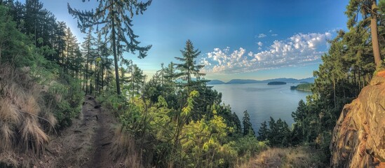 Wall Mural - A beautiful view of a lake with a rocky shoreline